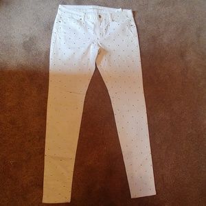 Michael Kors cream white skinny jeans gold studs